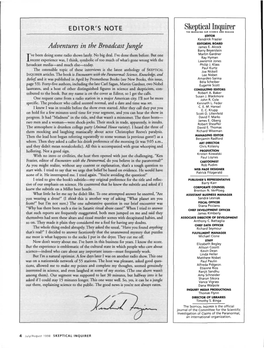 Skeptical Inquirer THI MAG at in I ID« SCIENCE and MASON EDITOR Kendrick Frazier EDITORIAL BOARD Adventures in the Broadcast Jungle James E