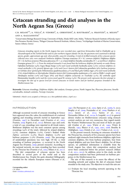 Cetacean Stranding and Diet Analyses in the North Aegean Sea (Greece) C.B