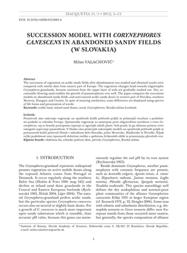 Succession Model with Corynephorus Canescens in Abandoned Sandy Fields (W Slovakia)