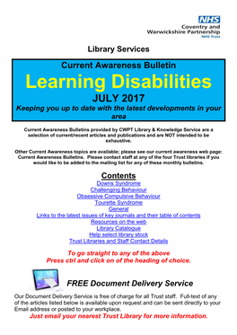 Learning Disabilities JULY 2017 Keeping You up to Date with the Latest Developments in Your Area