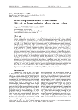 In Vitro Tetraploid Induction of the Blackcurrant (Ribes Nigrum L.) and Preliminary Phenotypic Observations