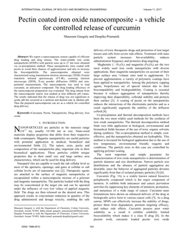 Pectin Coated Iron Oxide Nanocomposite - a Vehicle for Controlled Release of Curcumin Mausumi Ganguly and Deepika Pramanik