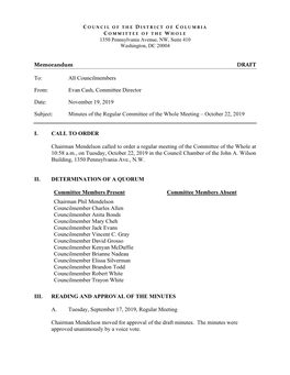 Memorandum DRAFT To: All Councilmembers From: Evan Cash
