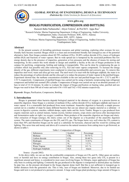 BIOGAS PURIFICATION, COMPRESSION and BOTTLING Ramesh Babu Nallamothu1, Abyot Teferra2, & Prof B.V