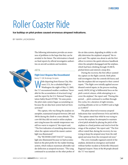 Roller Coaster Ride Ice Buildup on Pitot Probes Caused Erroneous Airspeed Indications