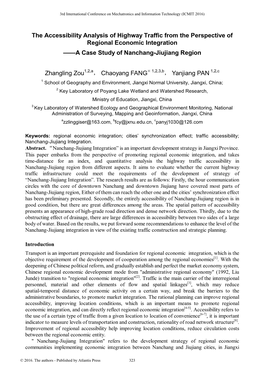 The Accessibility Analysis of Highway Traffic from the Perspective of Regional Economic Integration ——A Case Study of Nanchang-Jiujiang Region