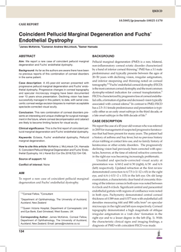 Coincident Pellucid Marginal Degeneration and Fuchs’ Endothelial Dystrophy 1James Mckelvie, 2Cameron Andrew Mclintock, 3Samer Hamada