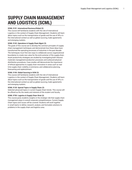 Supply Chain Management and Logistics (SCML) 1