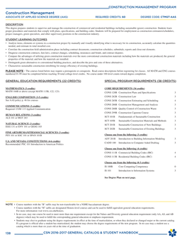 CONSTRUCTION MANAGEMENT PROGRAM Construction Management ASSOCIATE of APPLIED SCIENCE DEGREE (AAS) REQUIRED CREDITS: 60 DEGREE CODE: CTMGT-AAS