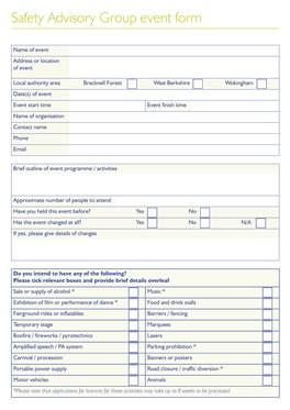 Safety Advisory Group Event Form