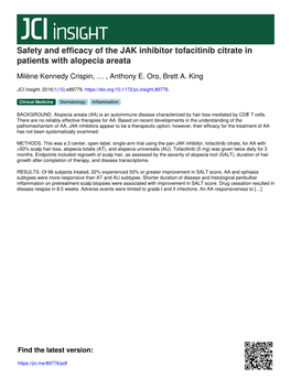 Safety and Efficacy of the JAK Inhibitor Tofacitinib Citrate in Patients with Alopecia Areata