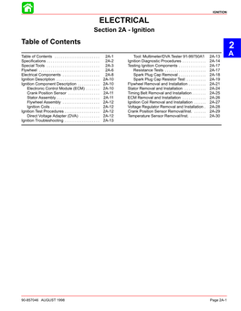 ELECTRICAL Section 2A - Ignition Table of Contents 2