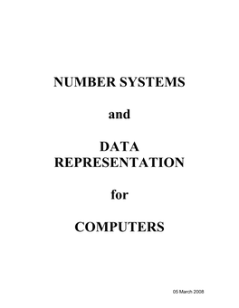 NUMBER SYSTEMS and DATA REPRESENTATION for COMPUTERS