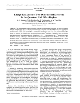 Energy Relaxation of Two-Dimensional Electrons in the Quantum Hall Effect Regime K