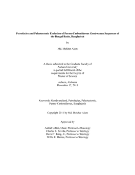 Petrofacies and Paleotectonic Evolution of Permo-Carboniferous Gondwanan Sequences of the Bengal Basin, Bangladesh