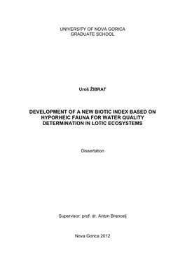 Development of a New Biotic Index Based on Hyporheic Fauna for Water Quality Determination in Lotic Ecosystems