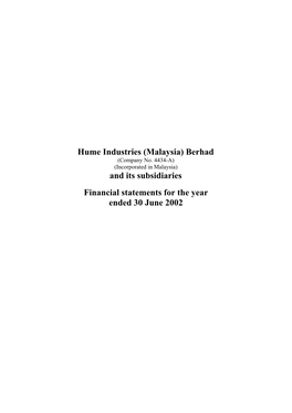 Hume Industries (Malaysia) Berhad (Company No