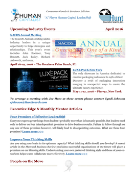 Upcoming Industry Events April 2016 Executive Edge & Monthly