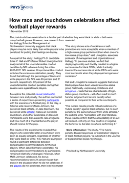 How Race and Touchdown Celebrations Affect Football Player Rewards 1 November 2012