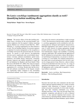 Do Lanice Conchilega (Sandmason) Aggregations Classify As Reefs? Quantifying Habitat Modifying Evects