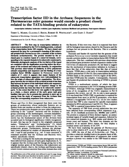 Thermococcus Celer Genome Would Encode a Product Closely