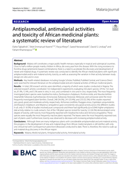 Antiplasmodial, Antimalarial Activities and Toxicity of African Medicinal Plants