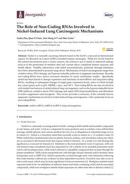 The Role of Non-Coding Rnas Involved in Nickel-Induced Lung Carcinogenic Mechanisms