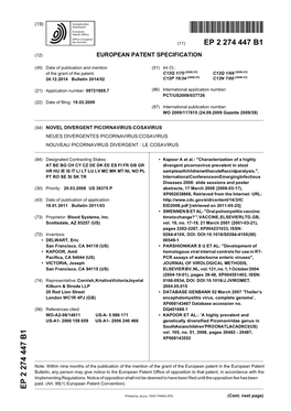 Novel Divergent Picornavirus:Cosavirus Neues Divergentes Picornavirus:Cosavirus Nouveau Picornavirus Divergent : Le Cosavirus