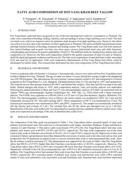 Fatty Acid Composition of Pon Yang Kham Beef Tallow