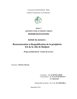 Restructuration Et Requalification De La Périphérie Est De La Ville De Hadjout