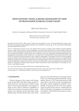 18Th Century Vistula River Geography in View of Franciszek Florian Czaki’S Maps