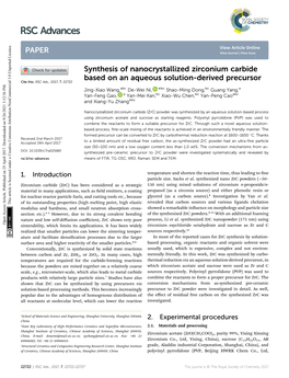 Synthesis of Nanocrystallized Zirconium Carbide Based on An