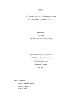 Thesis Battery End-Of-Life Considerations for Plug-In Hybrid Electric Vehicles