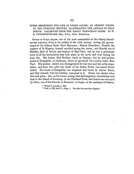 Notes Respecting the Life of Swein Aslief, an Orkney Viking, of the Twelfth Century, Illustrating the Annals of That Period