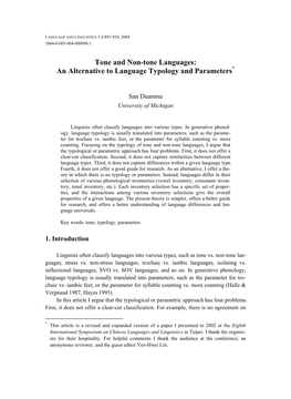 Tone and Non-Tone Languages: an Alternative to Language Typology and Parameters*