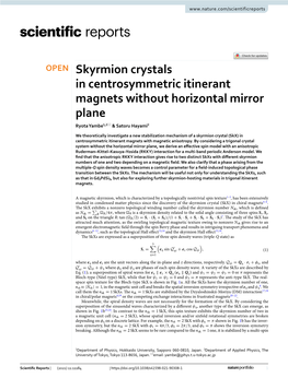 Skyrmion Crystals in Centrosymmetric Itinerant Magnets Without Horizontal Mirror Plane Ryota Yambe1,2* & Satoru Hayami2