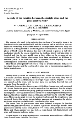 A Study of the Junction Between the Straight Sinus and the Great Cerebral Vein*