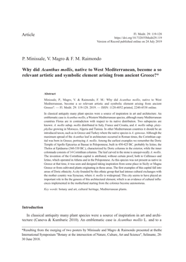 P. Minissale, V. Magro & F. M. Raimondo Why Did Acanthus Mollis, Native to West Mediterranean, Become a So Relevant Artistic
