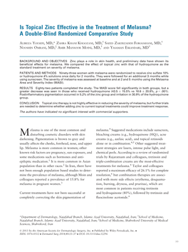 Is Topical Zinc Effective in the Treatment of Melasma? a Double-Blind Randomized Comparative Study