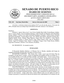 Senado De Puerto Rico Diario De Sesiones Procedimientos Y Debates De La Decimocuarta Asamblea Legislativa Quinta Sesion Ordinaria Año 2003 Vol