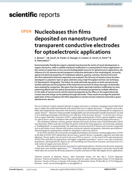 Nucleobases Thin Films Deposited on Nanostructured Transparent Conductive Electrodes for Optoelectronic Applications