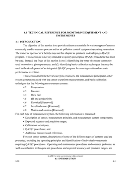 4.0 Technical Reference for Monitoring Equipment and Instruments