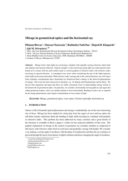 Mirage in Geometrical Optics and the Horizontal Ray