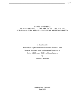 Images of Healing: Spontaneous Mental Imagery and Healing Process of the Barquinha, a Brazilian Ayahuasca Religious System