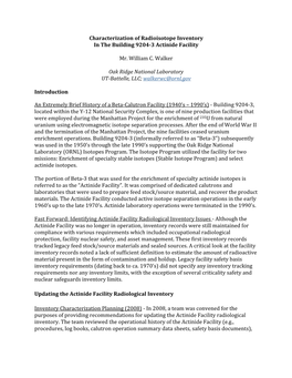 Characterization of Radioisotope Inventory in the Building 9204-3 Actinide Facility