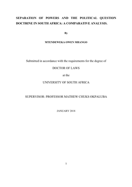 Separation of Powers and the Political Question Doctrine in South Africa: a Comparative Analysis