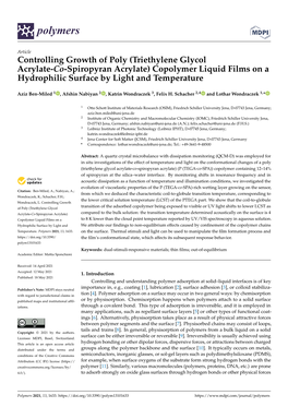 Controlling Growth of Poly (Triethylene Glycol Acrylate-Co-Spiropyran Acrylate) Copolymer Liquid Films on a Hydrophilic Surface by Light and Temperature