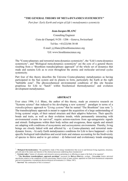 "THE GENERAL THEORY of META-DYNAMICS SYSTEMICITY" Part Four: Early Earth and Origin of Life’S Metadynamics Systemicity