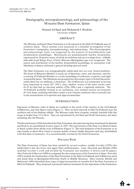 Stratigraphy, Micropaleontology, and Paleoecology of the Miocene Dam Formation, Qatar