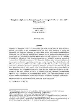 Long-Term Neighborhood Effects on Integration of Immigrants: the Case of the 1951 Moluccan Boatlift